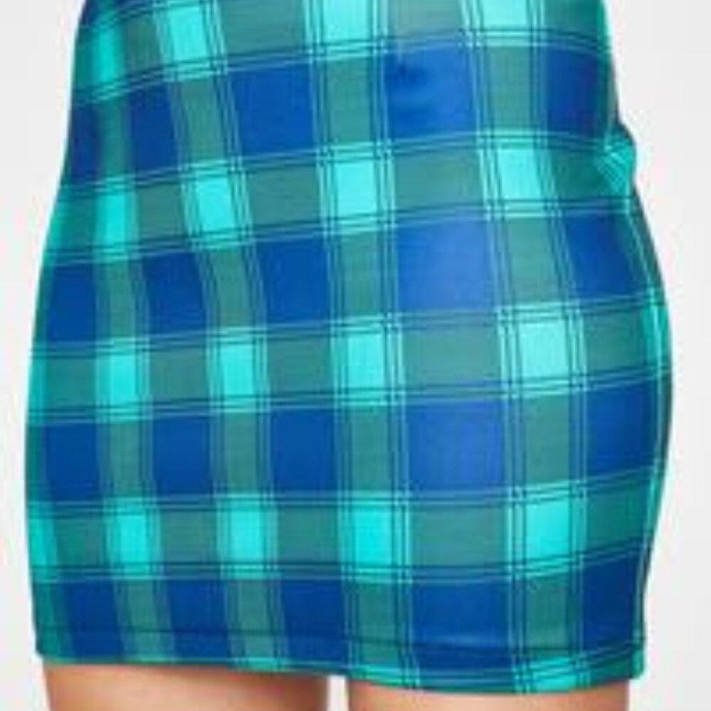 Carmin Teal Plaid Action Mini Skirt